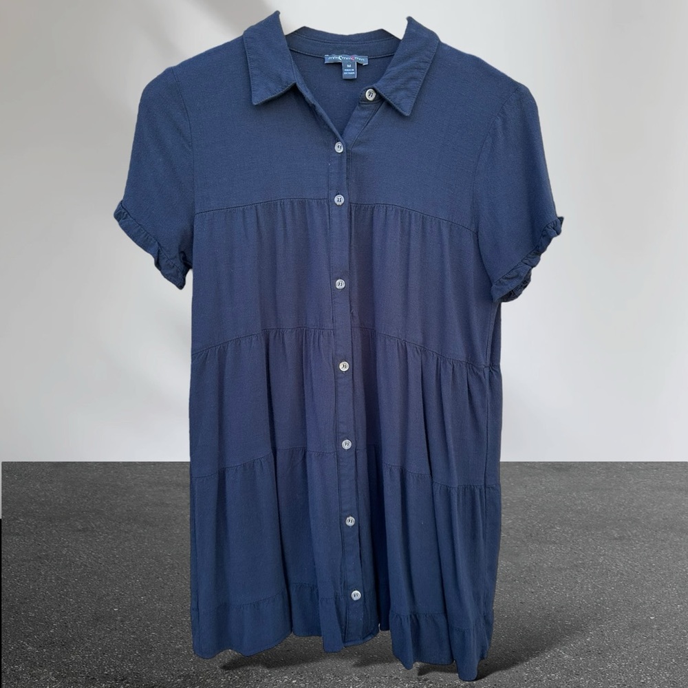 Moa Moa Button Down Tiered Ruffle Dress (Black)